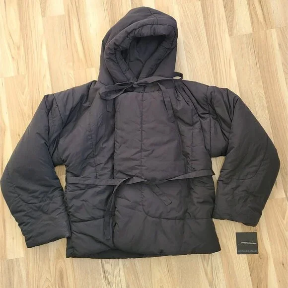 NWT Norma Kamali Sleeping Bag Hooded Jacket Coat Black size M/L - Picture 2 of 10